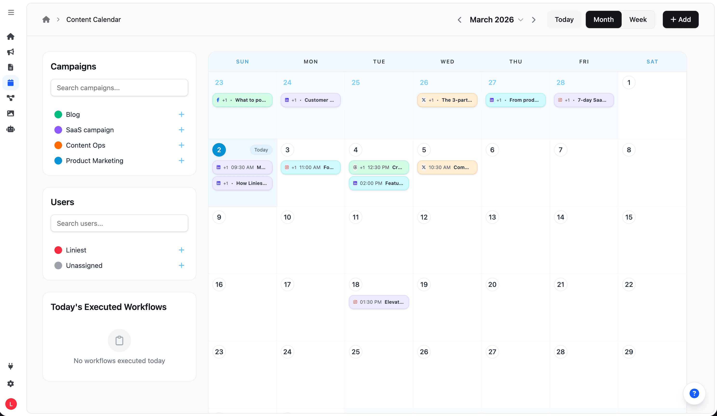Liniest content calendar timeline